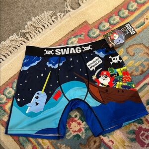 SWAG Men's Santa Pirate Narwhal Boxer Briefs - Blue and Black